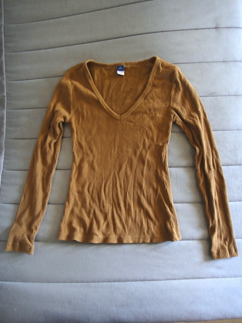 Old Navy Ribbed V-Neck Long Sleeve Top - Mustard